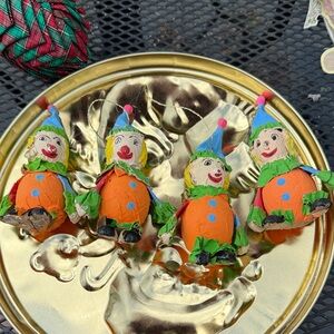 Vintage paper-mâché clown ornaments set of four